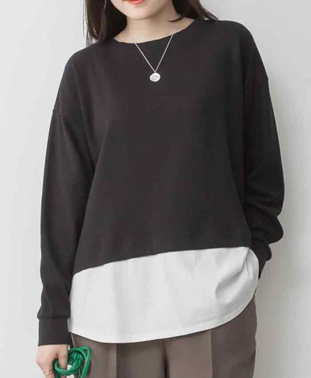 ワッフル裾切り替えカットソー