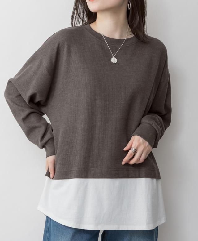 ワッフル裾切り替えカットソー