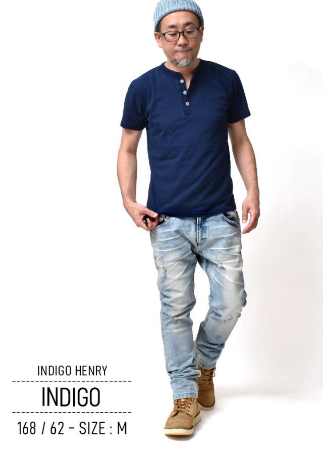 インディゴヘンリー半袖Tシャツ