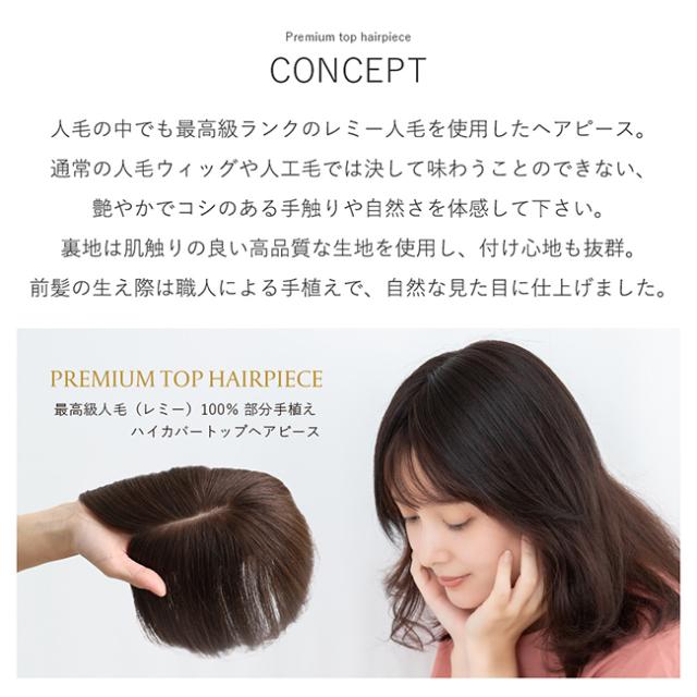 トップカバー 25cm 部分手植え レミー 人毛100% 部分ウィッグ 自然
