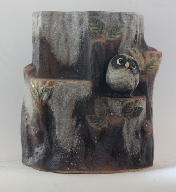 信楽焼 フラワースタンド 森のふくろう花台14号