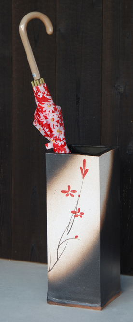 赤絵付角型傘立