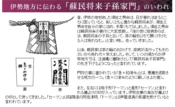 蘇民将来子孫家門（そみんしょうらいしそんかもん）のいわれ