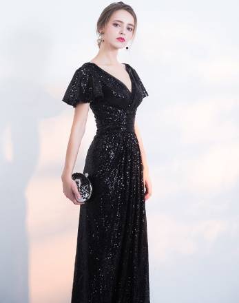 ロングドレス 黒 パーティードレス イブニングドレス 春夏 結婚式