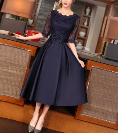 パーティードレス 春夏 結婚式 大きいサイズ 20代 ミモレ丈 半袖 袖