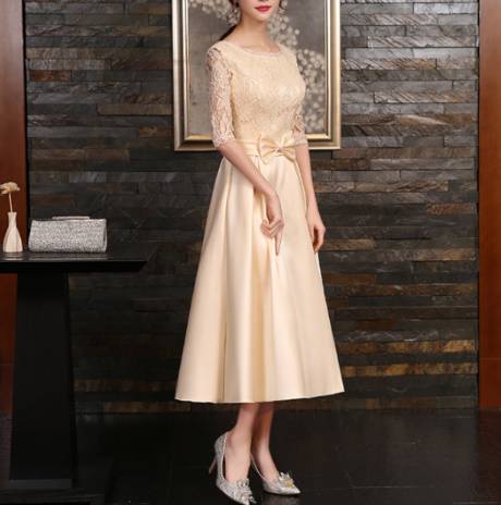 パーティードレス 春夏 結婚式 大きいサイズ 20代 ミモレ丈 半袖 袖