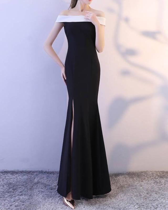 イブニングドレス ブラック ハイエンドテール ロング丈パーティ パーティードレス イブニングドレス ブラック ハイエンドテール ロング丈パーティ