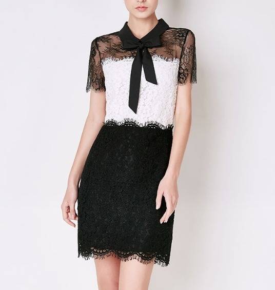 パーティードレス バイカラー 花柄 レース リボン ワンピース ミニ丈 半袖 ペンシル スカラップ 透け感 可愛い パーティー 結婚式 パーティードレス バイカラー 花柄 レース リボン ワンピース ミニ丈