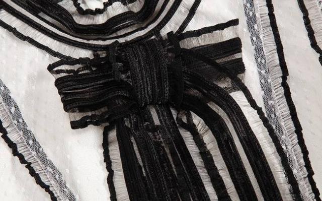 パーティードレス 可愛い レース リボン バイカラー 半袖 膝丈 Aライン