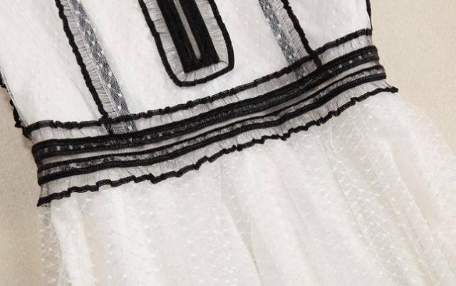 パーティードレス 可愛い レース リボン バイカラー 半袖 膝丈 Aライン