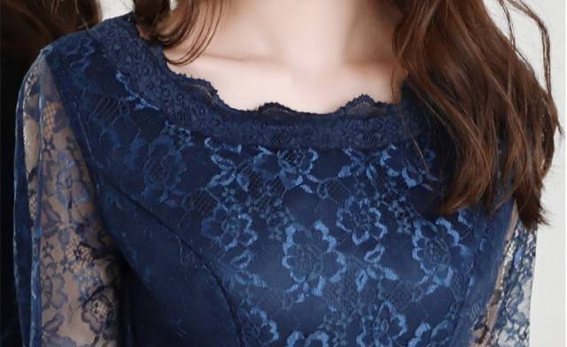 パーティードレス 3色 花柄 レース Uネック 五分袖 半袖 大きな