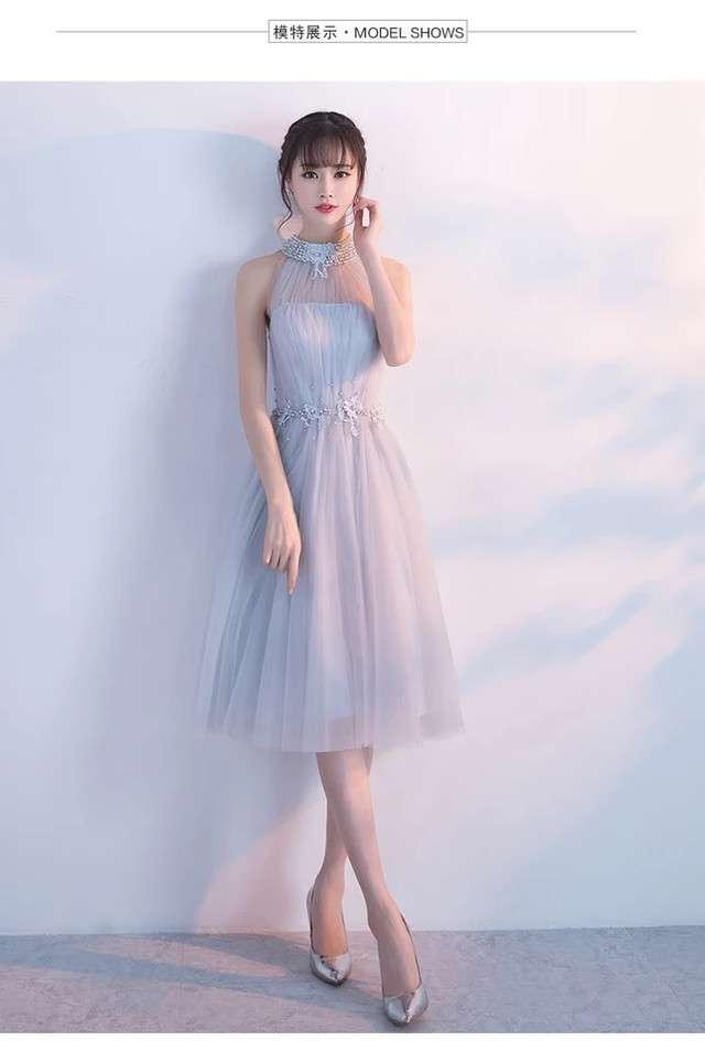 春夏シンプルひざ丈ドレス女子会パーティー用 柔らかふんわりパーティードレス 膝丈 春夏 結婚式 二次会 衣装