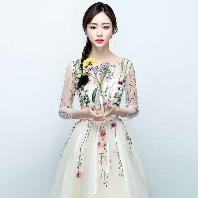 パーティードレス 春夏 デート 大きいサイズ 20代 長袖 袖あり クルー