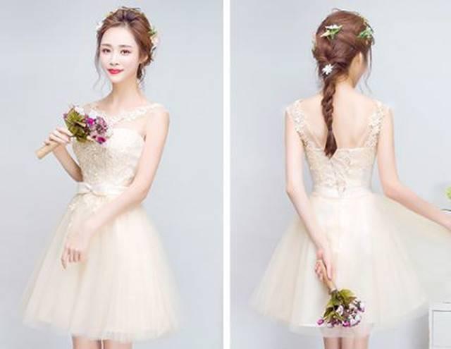 即納]ホワイトベージュ ノースリーブ ふんわりレース ミニ