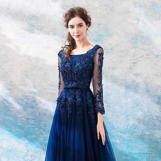 水色ビーズ装飾長袖ロングドレス j168_05.jpg