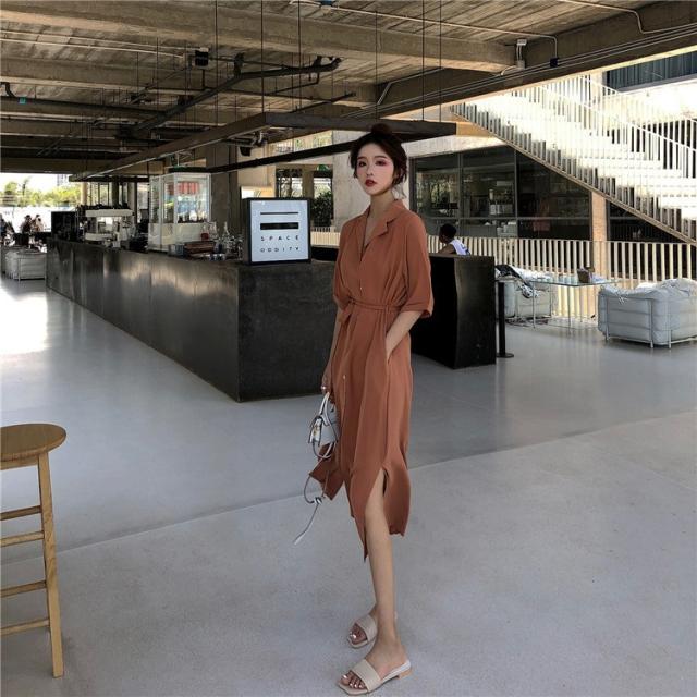 全国宅配無料 送料無料 ミモレ丈 シャツワンピース フロントボタン スリット ゆったり フリーサイズ B 残りわずか 在庫限り超価格 Www Servblu Com