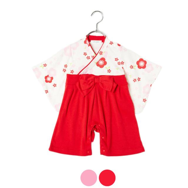ベビーウェア 梅柄 女児袴ロンパース