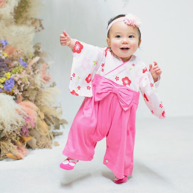 ベビーウェア 梅柄 女児袴ロンパース