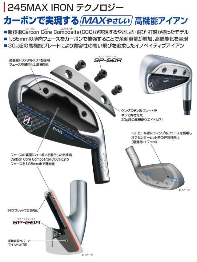 【メーカーカスタム】ブリヂストン 245MAX アイアン 5本セット (#7-9、P1、P2) 右用 N.S.PRO MODUS3 TOUR 115 スチールシャフト BRIDGESTONE GOLF 2024