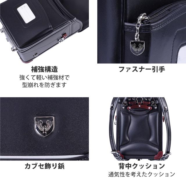 補強構造/強くて軽い補強材で型崩れを防ぎます ファスナー引手 カブセ飾り鋲 背中クッション/通気性を考えたクッション