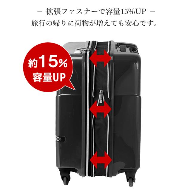 拡張ファスナーで容量15%アップ