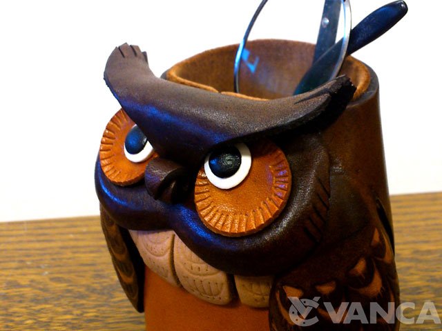 ふくろう メガネスタンド/レザー 本革 VANCA/バンカクラフト革物語