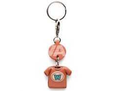 VANCAドコデモ 本革レザーキーホルダー　ニシャルＴシャツ（赤）Ａ