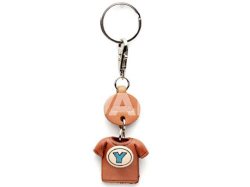 VANCAドコデモ 本革レザーキーホルダー　ニシャルＴシャツ（赤）Ａ