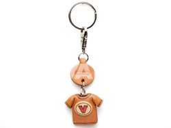 VANCAドコデモ 本革レザーキーホルダー ニシャルTシャツ(赤)A