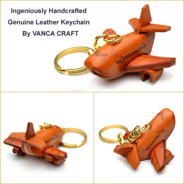 ジェット旅客機 飛行機 キーホルダー/レザー 本革 VANCA/バンカ