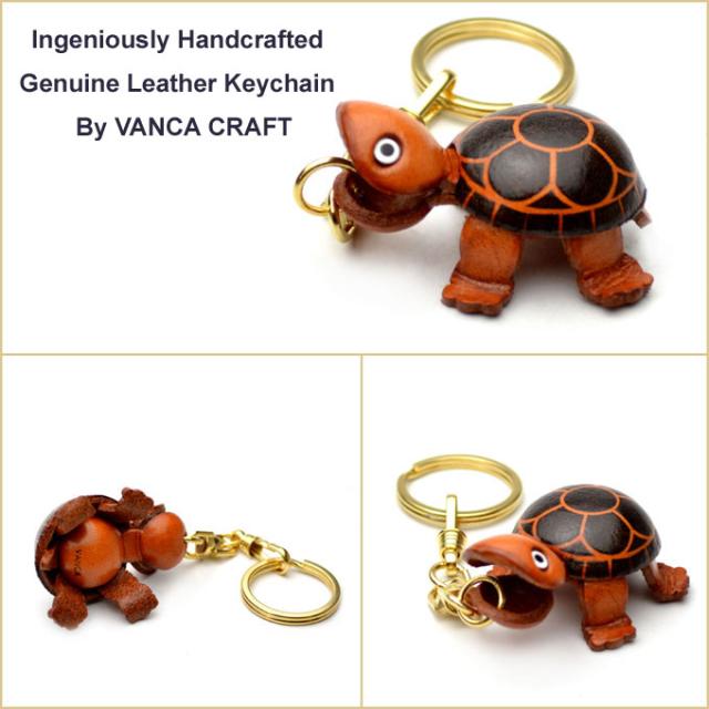 革物語キーホルダー   カメ   【バンカクラフト】【本革/レザー/かめ/水の仲間】【VANCA革物語】【日本製/職人のハンドメイド】【メール便可】【_包装】【即納】