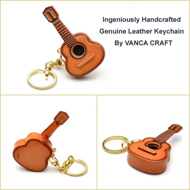 革物語キーホルダー   ギター   【バンカクラフト】【本革/レザー/楽器/雑貨】【VANCA革物語】【日本製/職人のハンドメイド】【メール便可】【_包装】【即納】