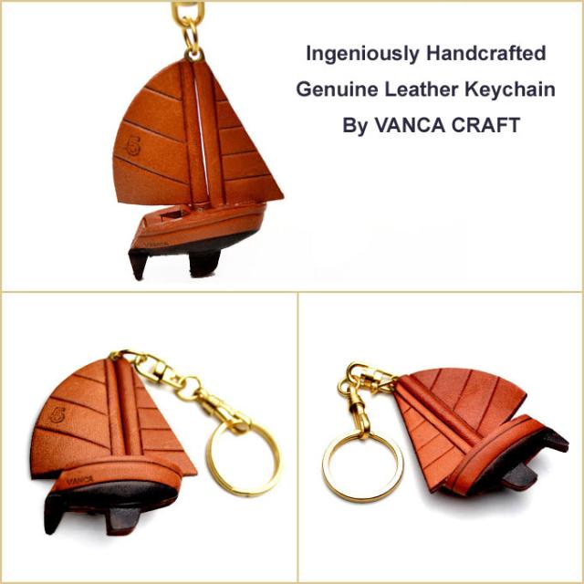 ヨット　革キーホルダー