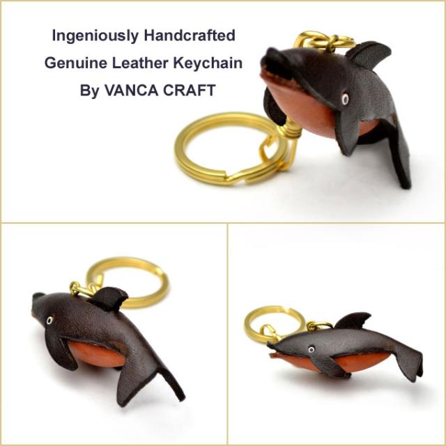 革物語キーホルダー   イルカ   【バンカクラフト】【本革/レザー/魚/水の仲間】【VANCA革物語】【日本製/職人のハンドメイド】【メール便可】【_包装】【即納】