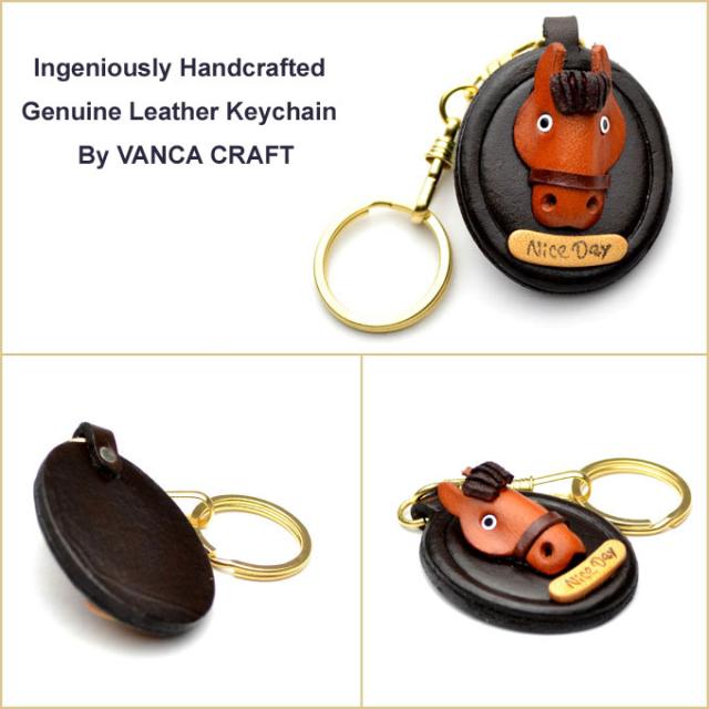 革物語キーホルダー   オーバルプレート　馬   【バンカクラフト】【本革/レザー/馬/動物】【VANCA革物語】【日本製/職人のハンドメイド】【メール便可】【_包装】【即納】