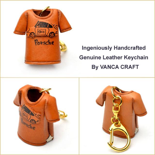 革物語キーホルダー   Ｔシャツ ポルシェ   【バンカクラフト】【本革/レザー/乗り物/Tシャツ】【VANCA革物語】【日本製/職人のハンドメイド】【メール便可】【_包装】【即納】