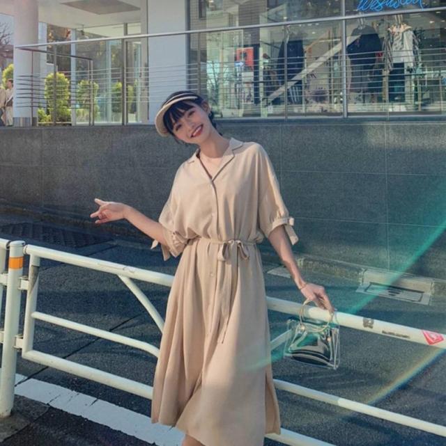 今だけ限定価格 シャツワンピース ワンピース 袖リボン シャツワンピース チュニック スリット ワンピース Aライン ロング丈 ウエストリボン 21年最新海外 Www Songtainews Net