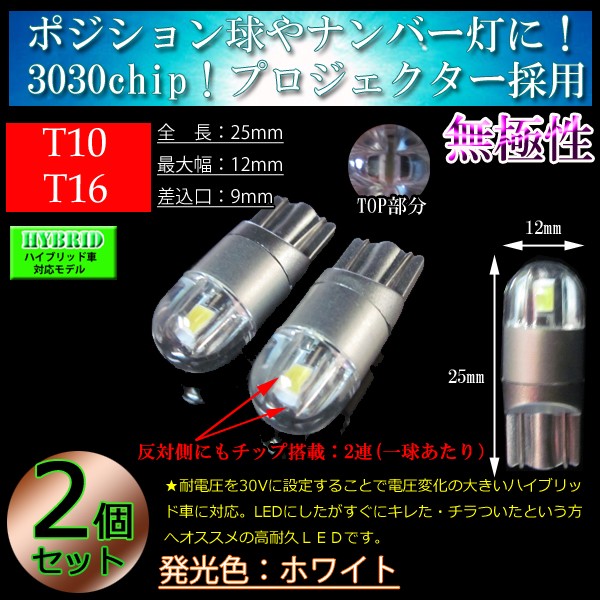 LED T10 T16 3030SMD 超小型 ポジション球 バックランプ 【無極性】 ホワイト or アンバーの通販はau PAY マーケット -  LMMC | au PAY マーケット－通販サイト