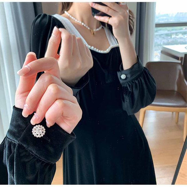 送料無料】ドレス 大人 ピアノ 発表会 スクエアネック 長袖 ベルベット