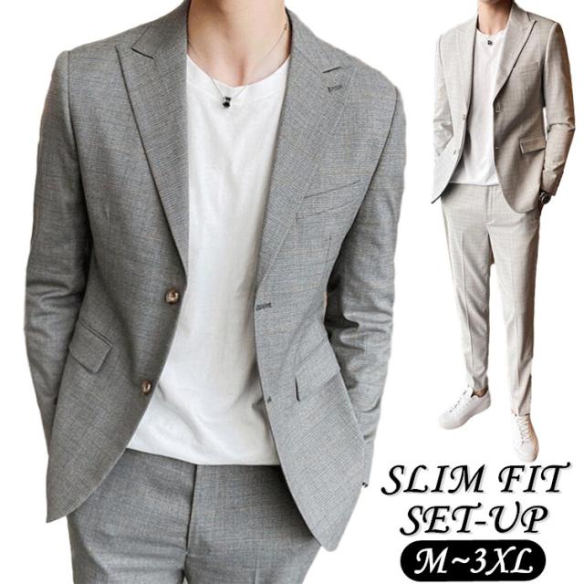 予約販売品 スリムスーツ セットアップ メンズ カジュアル チェック柄 テーラード ジャケット パンツスーツ 上下セット ２点セット 春 秋 冬 おしゃ 爆安プライス Bayounyc Com