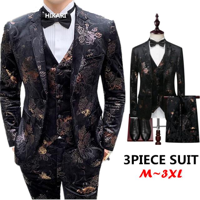 即日出荷 ベロア調花柄総柄紳士服スリーピーススーツ セットアップスリムスーツ 3ピーススーツ メンズスリム スーツパーティーホストスーツ結婚式 売れ筋 Dineshjangid In