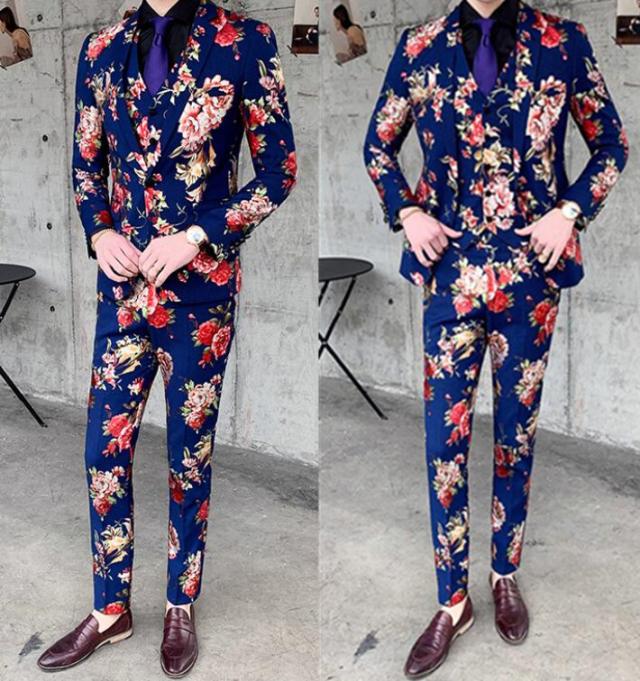 Saleセール M 3xlボタニカル総柄 スリムスーツ メンズ 3ピーススーツ スリーピーススーツ テーラードジャケットタキシードホストスーツ結婚式二次会 決算特価 送料無料 Farmerscentre Com Ng