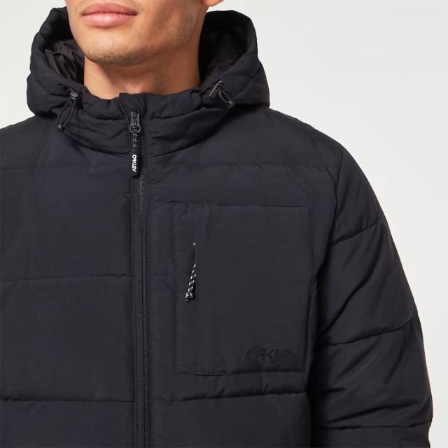OAKLEY オークリー 切替 中綿ジャケット フード キルティング M OAKLEY オークリー 切替中綿ジャケット 黒×グレー キルティング