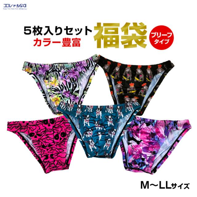 メンズ 下着 ブリーフ Tバック おまかせ5枚セット福袋 前閉じ 無地 ブラック グレー レッド パープル イエロー ブルー グリーン おしゃれ 派手 カラバリ豊富 アソート ランダム 肌着 詰め合わせ 送料無料