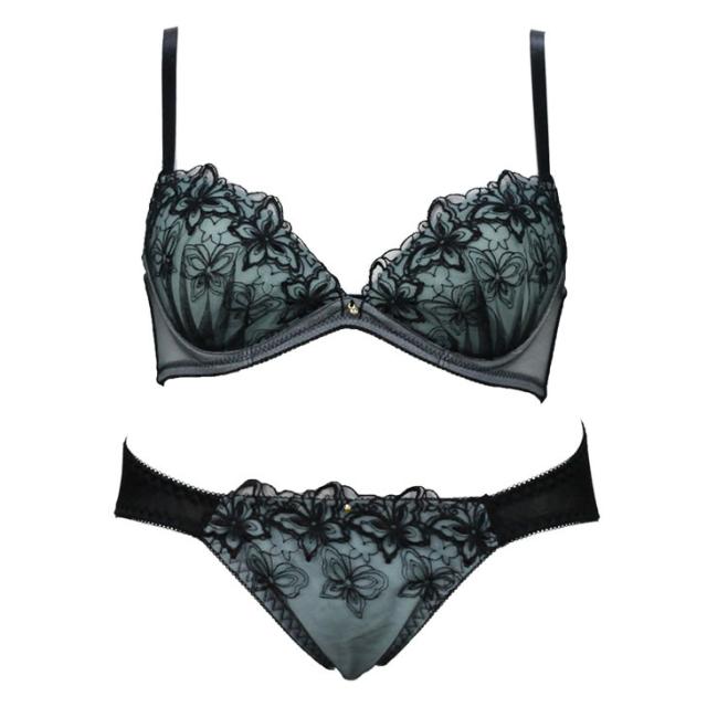 バタフライ刺繍 ブラショーツセット CDEFカップ