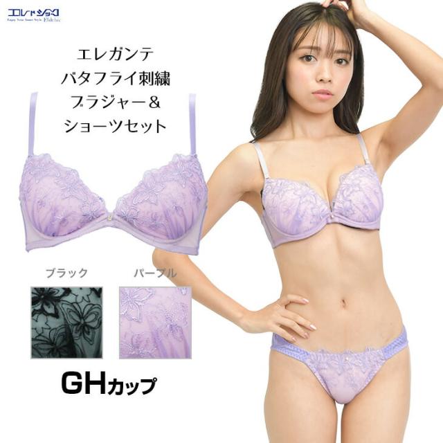 バタフライ刺繍 ブラショーツセット GHカップ