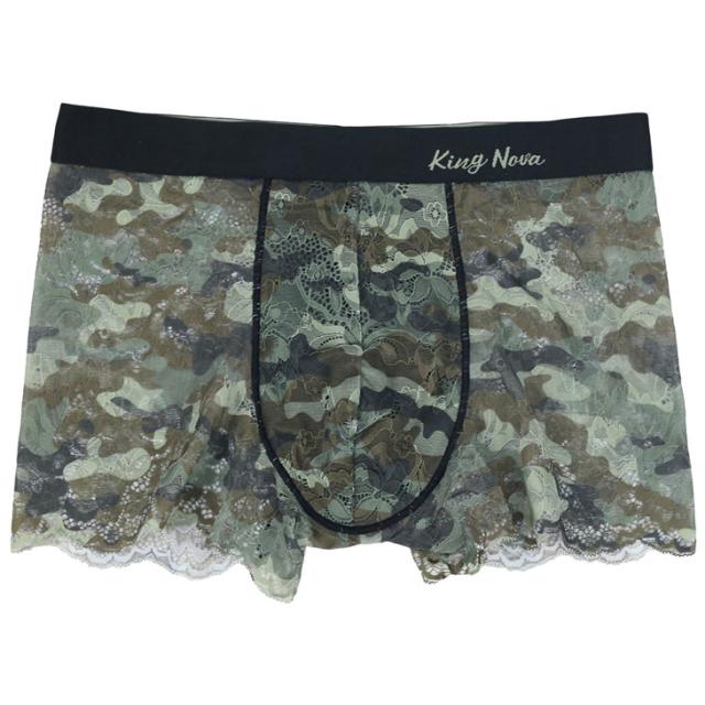 メンズ 総レース ボクサーパンツ 下着 男性用 前閉じ 迷彩 アーミー プリント おしゃれ 高級感 送料無料