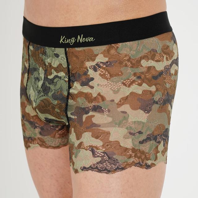 メンズ 総レース ボクサーパンツ 下着 男性用 前閉じ 迷彩 アーミー プリント おしゃれ 高級感 送料無料