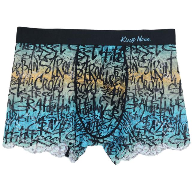 メンズ 総レース ボクサーパンツ 下着 男性用 前閉じ 英字 アルファベット プリント おしゃれ 高級感 送料無料