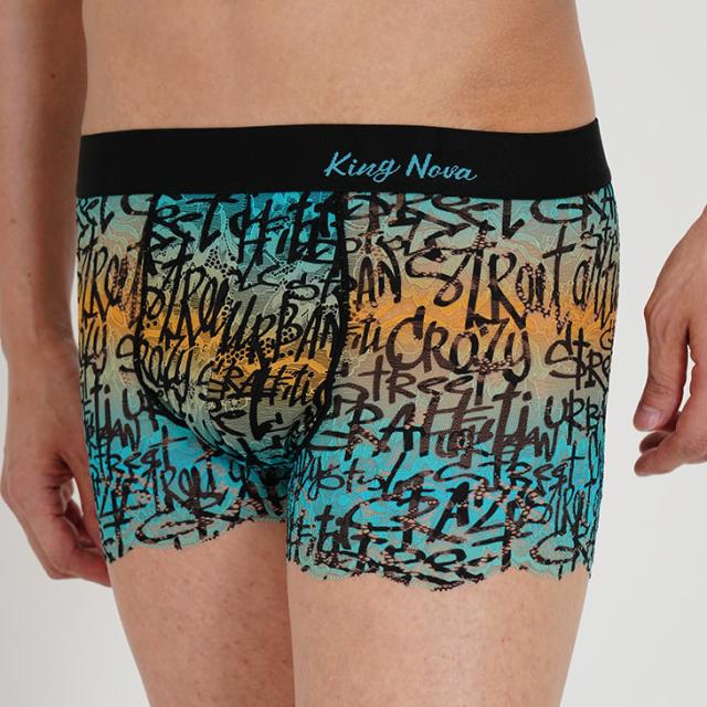 メンズ 総レース ボクサーパンツ 下着 男性用 前閉じ 英字 アルファベット プリント おしゃれ 高級感 送料無料